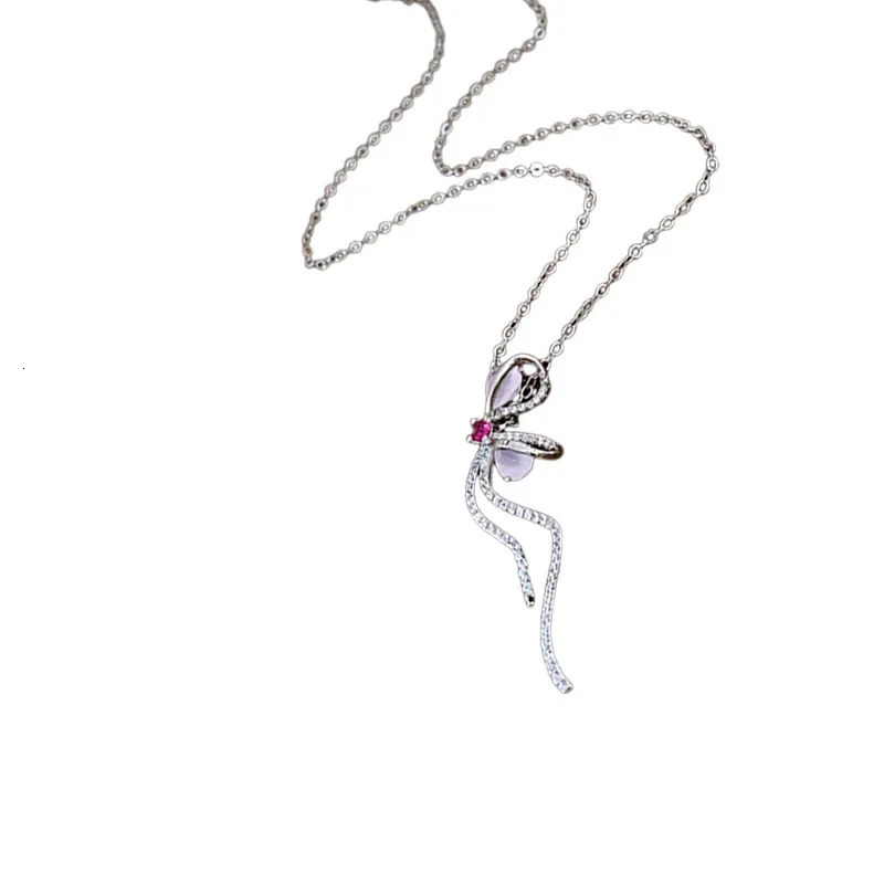 NISHIZAWA Zircon Oil Drop Bowknot Pendant Necklace Earrings Set Korean Clavicle Chain Jewelry Women 250520