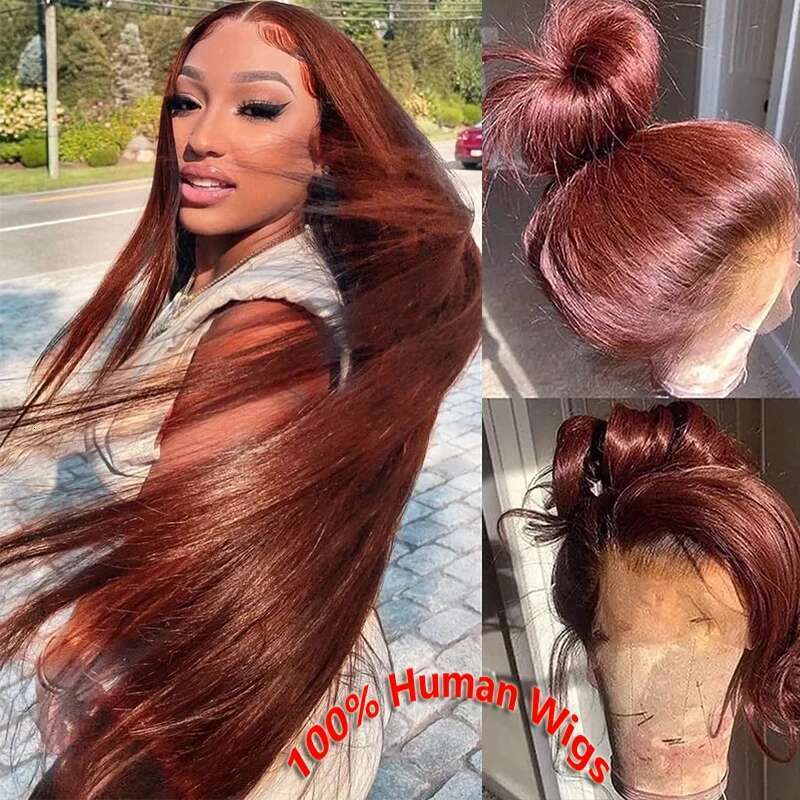 Reddish Brown Straight 13x6 HD Hair Wig Pre Plucked 13x4 Lace Frontal Colored Brazilian 100% Human Wigs