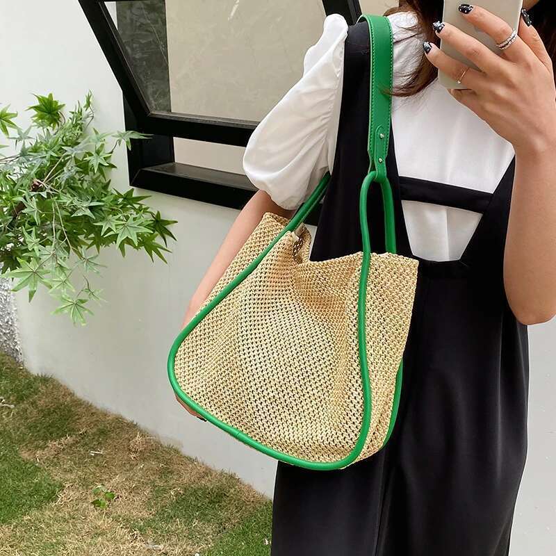 Women's Bags Designer Straw Women Hand-Woven Handbag Quality Leather Shoulder Bags Beach Totes Lager Capacity Shopping Bag Rattan Bucket Bolsos