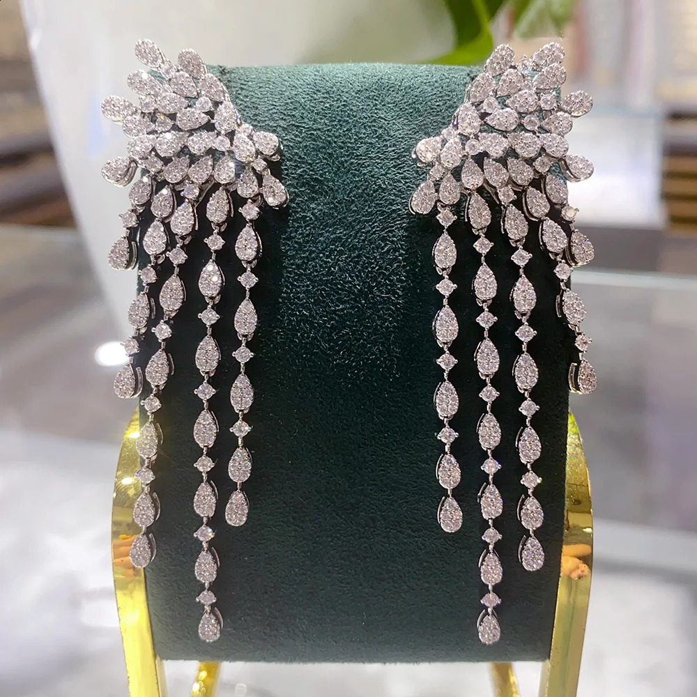 GODKI 2025 Trendy Link Chain Long Drop Earrings Cubic Zircon Earrings For Women Drop Earrings Brincos Fashion Jewelry 250519