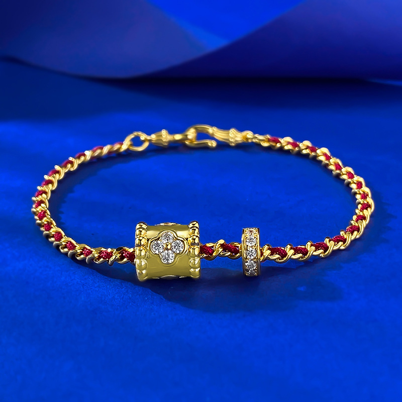 S925 Silver Fashion Bracelet for Women, Gold Plated with Diamond-like Charm, Elegant Woven Design