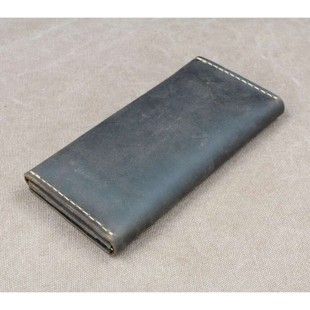 High Class Handmade Crazy Horse Genuine Leather Long Men Purse Bifold Clutch Wallet Male Money Clips Bag with Phone case