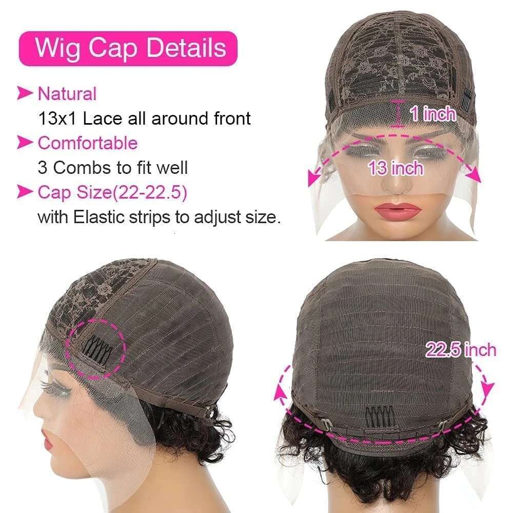 Pixie Cut Transparent Lace Front Wig Short Kinky Curly Bob Brazilian Water Wave Human Hair Wigs For Women
