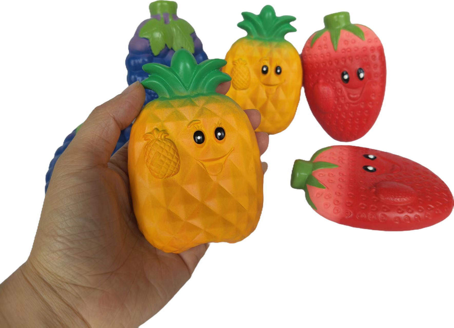 Latex Soft Fruit Pet Toy Natural Rubber Squeaky Strawberry, Pineapple, and Grape Shaped Teething Pet Toys for Dogs (Set of 6)