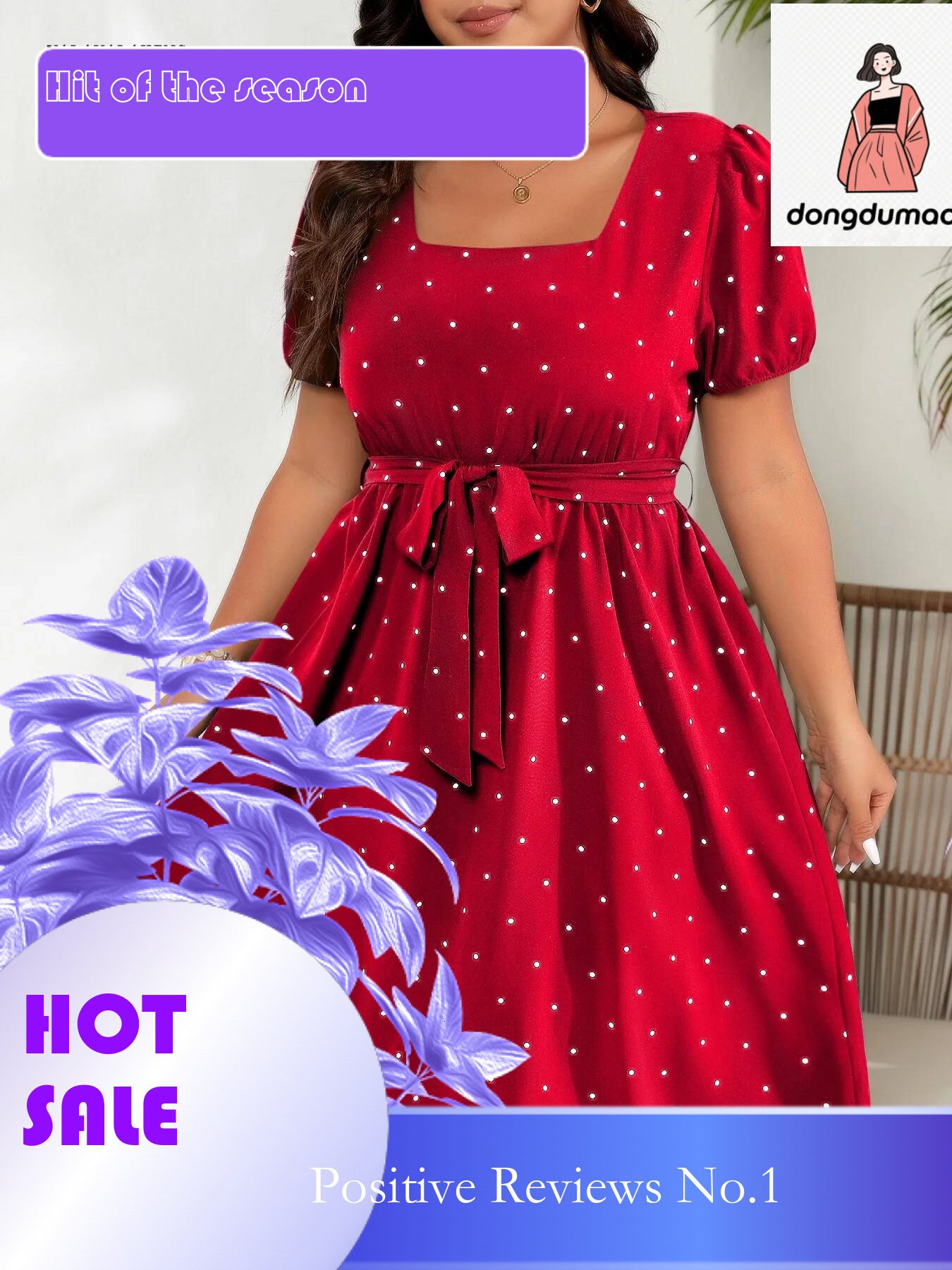dongdumaoyi 2025 Casual Dot Square Collar Plus Size Women Summer Vintage Lace-up Short Sleeve Ladies Elegant Ruffle Knee Dress