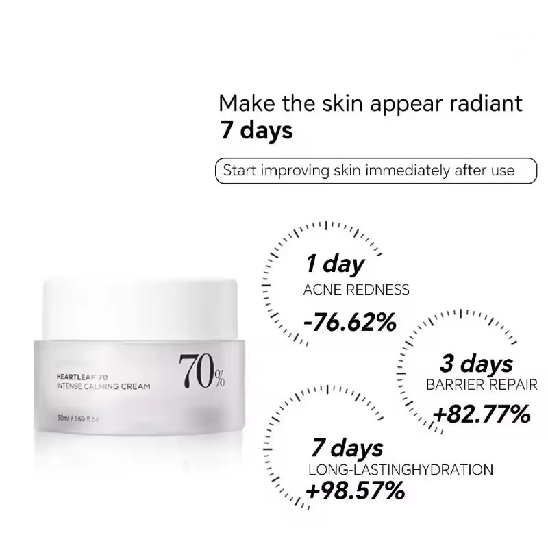Heartleaf 70 Intense Calming Cream with Ceramide Whitening Cream Moisturizing Facial Cream 50ml Korean Skin care Product
