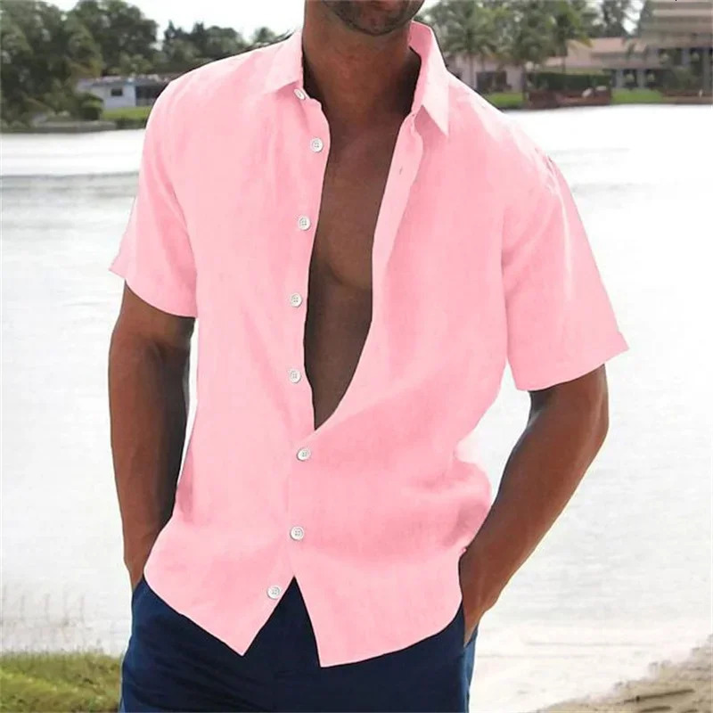 Summer Explosive Fashion Casual ShortSleeved Mens Shirt High Quality Lapel Knitted Cardigan Solid Color Clothing 250520