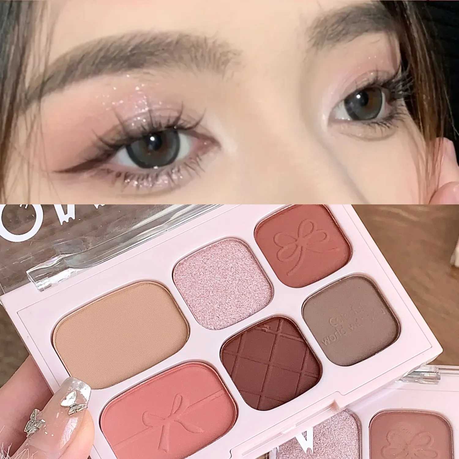 6 Color Matte Eyeshadow Palette Powder Brightening Eyes Highlighter Pink Facial Blusher Glitter Shimmer Eye Shadow Korean MakeupXJ250520