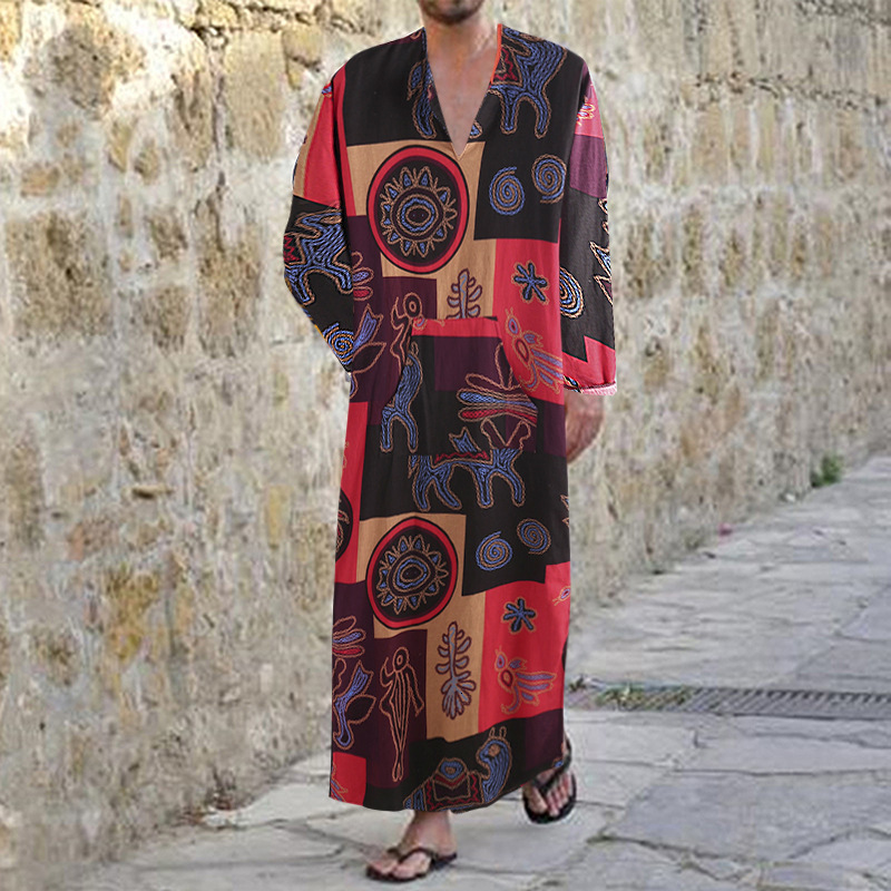 Designer Clothing Arabian Dubai Omani Robe Cotton Oracle Bone Script Elephant Print Saudi Men's Clothing 2025 New Model