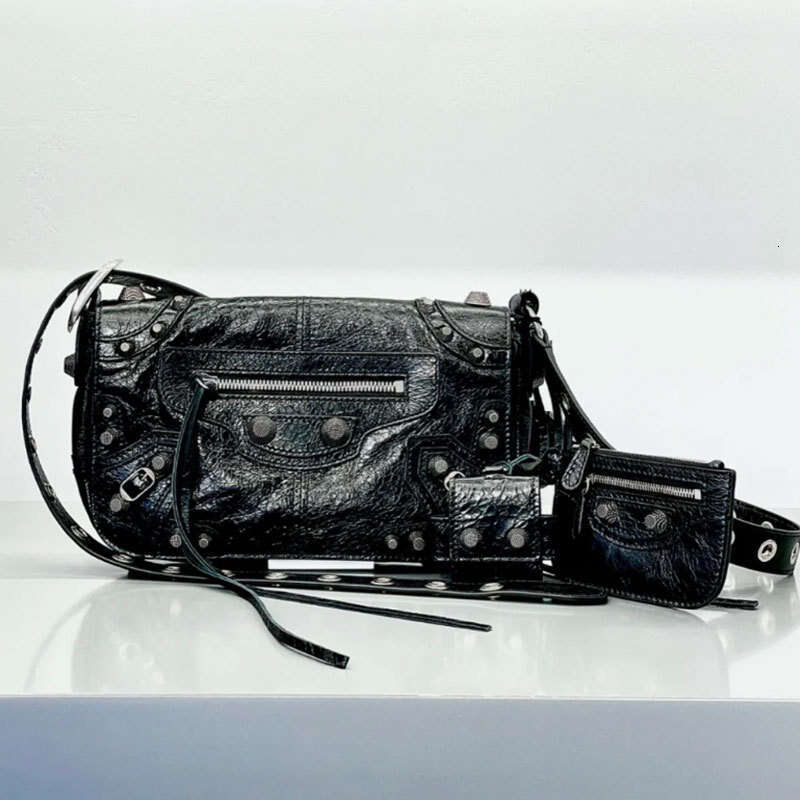 Bag new genuine leather small square oil wax cowhide rivet flip motorcycle bag unisex shoulder crossbody
