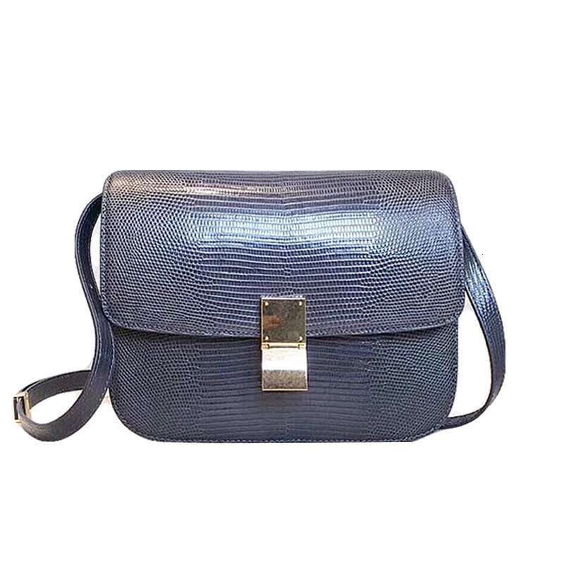 Lizard patterned tofu box women s crossbody small square cowhide shoulder bag Himalayan leather high end