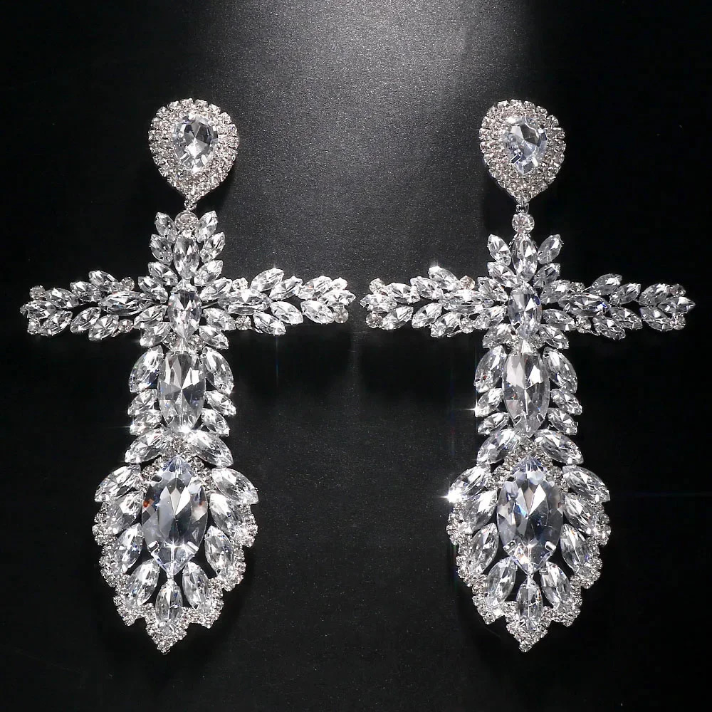 Exaggerated Big Cross Earrings Dangle Earings Crystal Jewelry for Women Vintage Long Earrings Large Ear Jewelry Accessories 250519