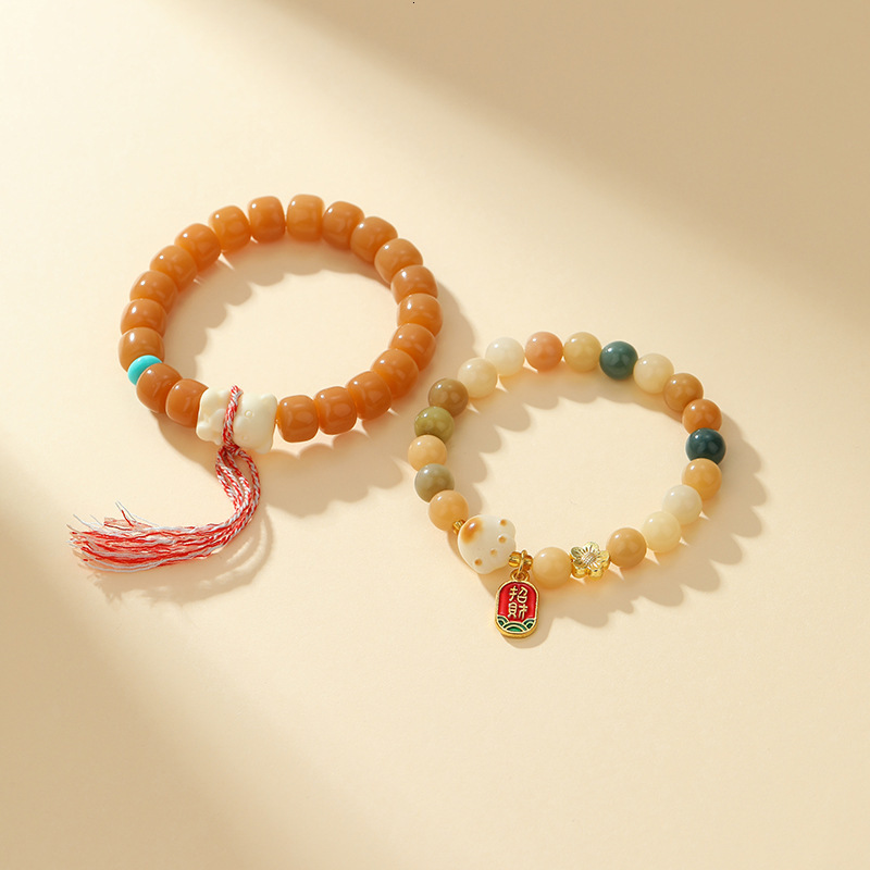 Colored Chinese Art Bodhi Old Style Bead Root Hand String, Multi Treasure Color Bracelet Jewelry
