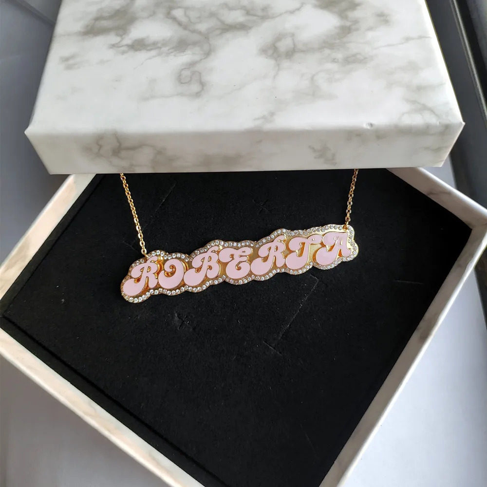 DUOYING Custom Enamel Name Necklace With Rhinestone Gold Plated Double Pendant Enamel Necklace For Women Jewelry Christmas Gift 250520