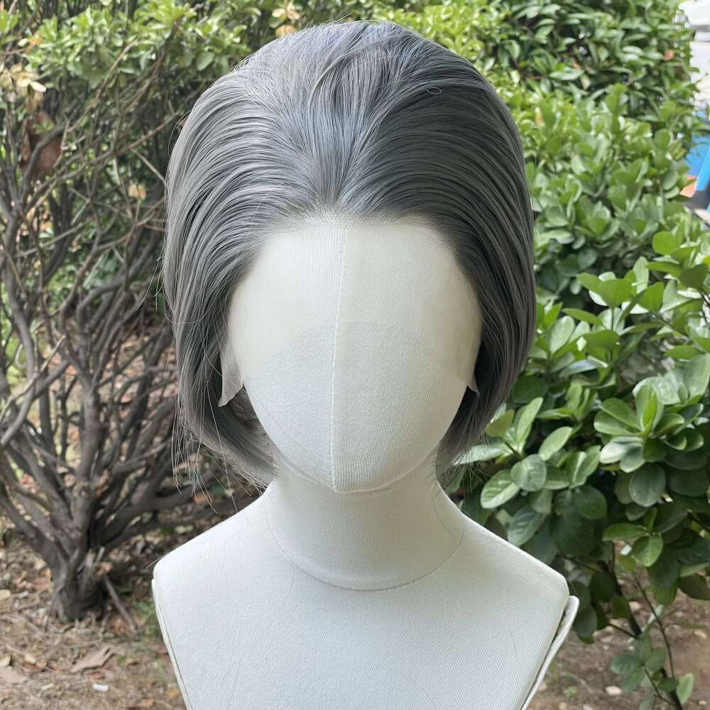 Dark Grey Short Bob Cut Women Cosplay 13x4 Lace Front Wigs for Men Glueless Synthetic Hair Heat Resistant Free Part 150%