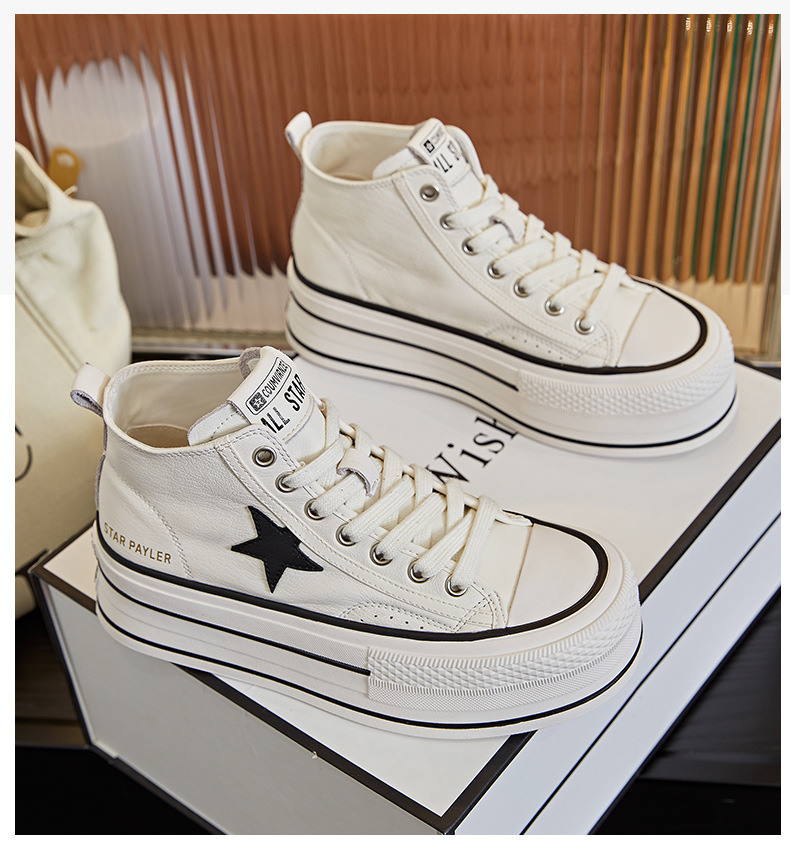High-top casual shoes female head layer cowhide small white shoes 2025 spring new thick bottom hundreds of casual shoes female fashion heigh