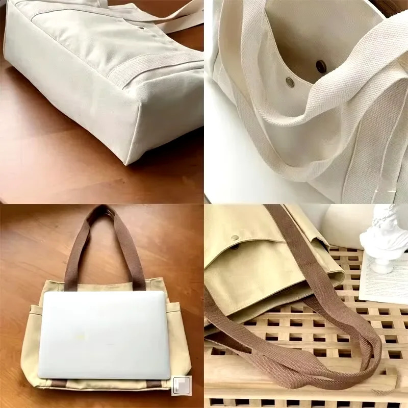 Large Capacity Canvas Tote Bags for Work Commuting Carrying Bag College Style Student Outfit Book Shoulder Bag 250516