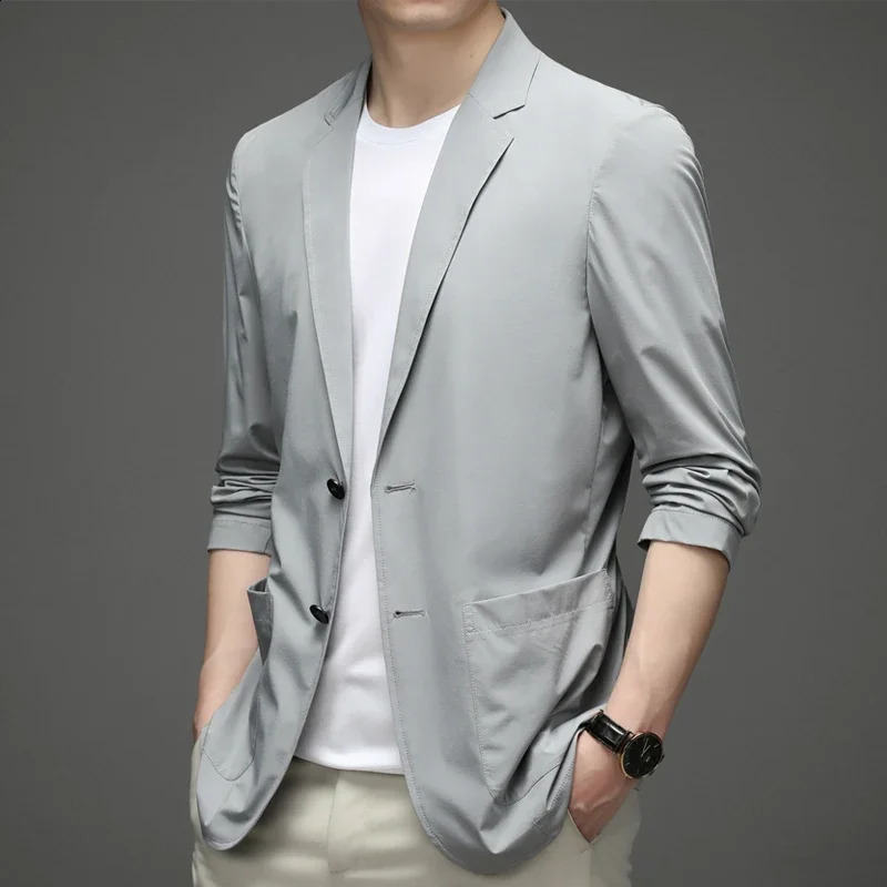 Mens Lightweight Summer Suit Jacket - Ultra-Thin Breathable High Elasticity Ice Silk Sun Protection Casual Blazer 250519