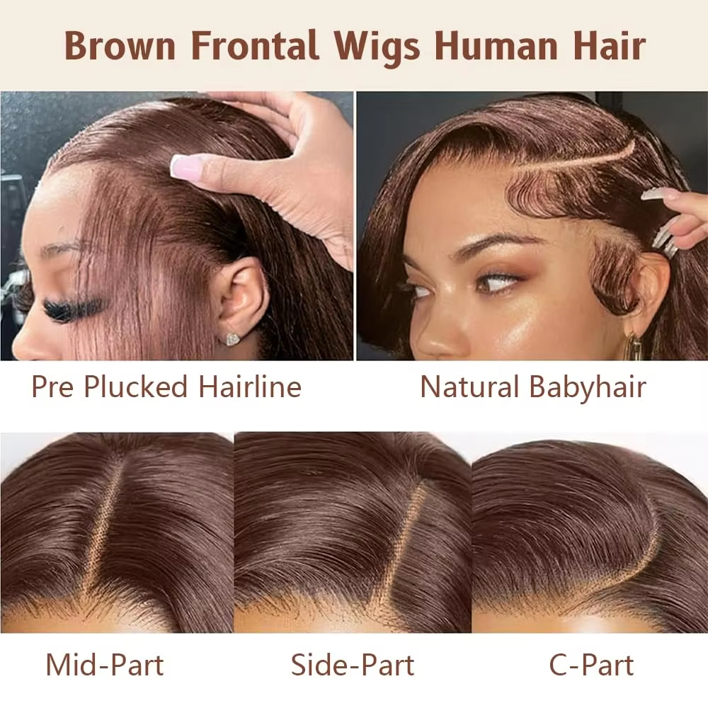 Pervian Lace Front Wigs Chocolate Brown Simulaiton Human Hair 34 Inch Body Wave 13x4 Lace Frontal Wigs Transparent Lace Closure Wig Transparent Synthe