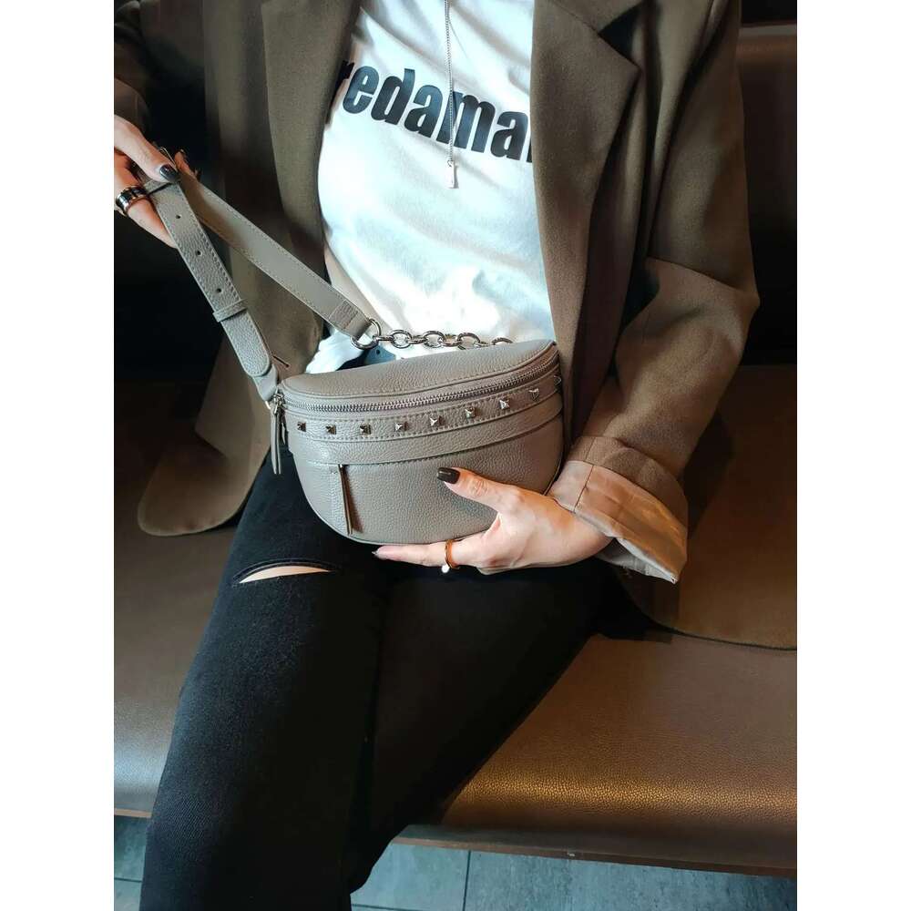 High Quality Designer Bags Genuine Female Korean Version Soft Leather Chest Ins Youth Willow Studs Crossbody Waist For Women Saddle Bag Luxury Bag