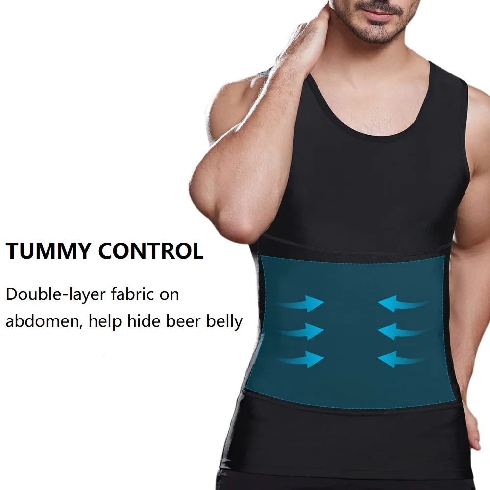 Mens Compression Shirts Tank Tops Undershirts Mens Slimming Body Shaper Vest Sleeveless Abdomen Slim Vest Fitness Workout 250520