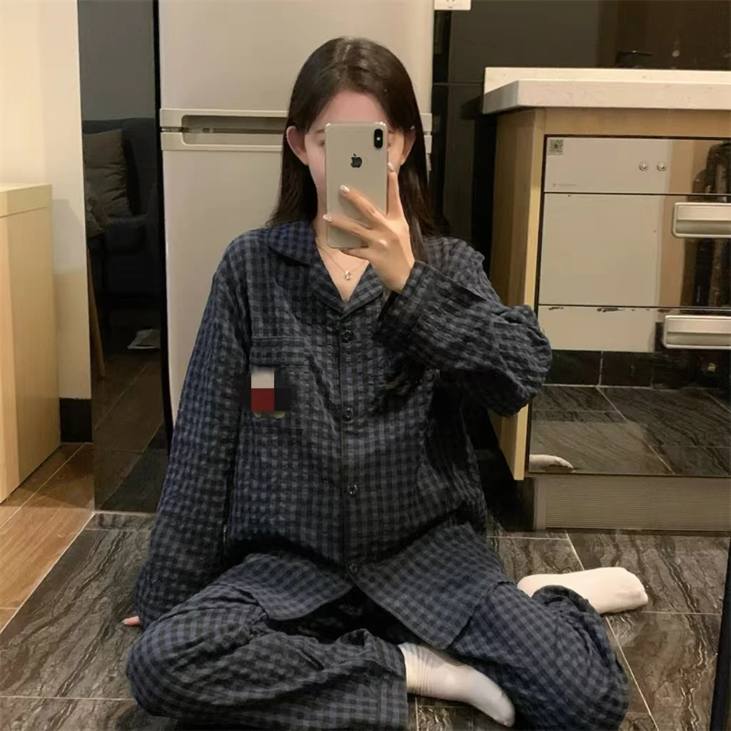 Spring and Autumn Womens Pajamas Homewear Suit Girls LongSleeved Net Red Cartoon Plaid Set 250519