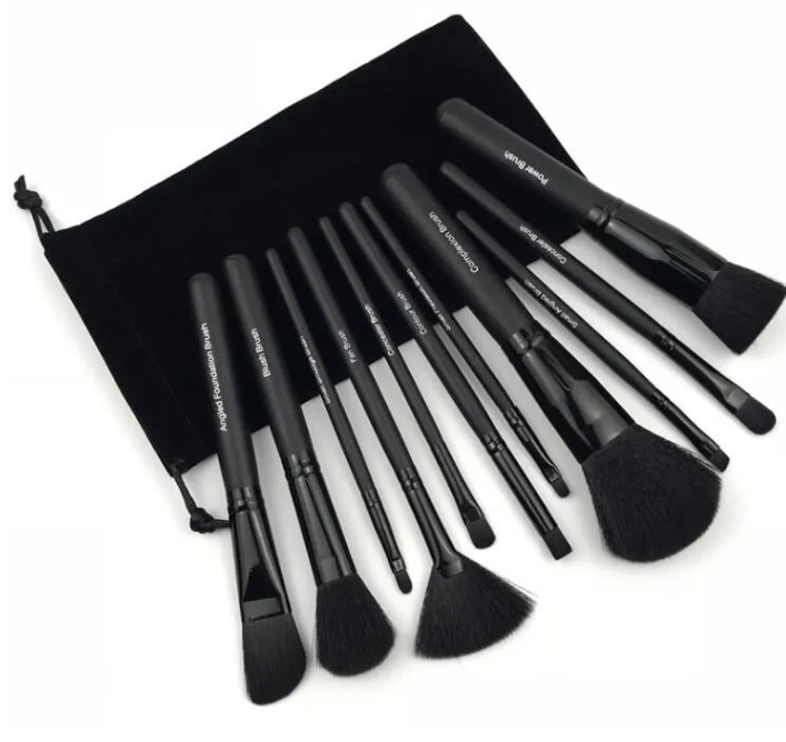 Super All Black Series Powder Brush, Powder Blusher Brush, Round Head Flat Head Eyeliner Brush, Novice