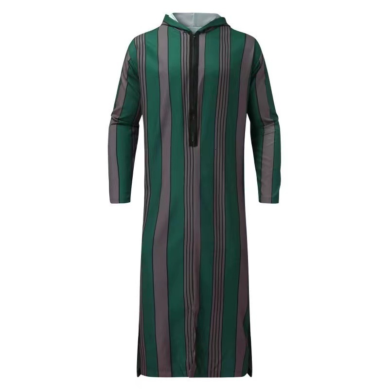 Designer Clothing New Color Blocked Striped Robe Hooded Sweatshirt Ethnic Style Men's Clothing 2025 New Item