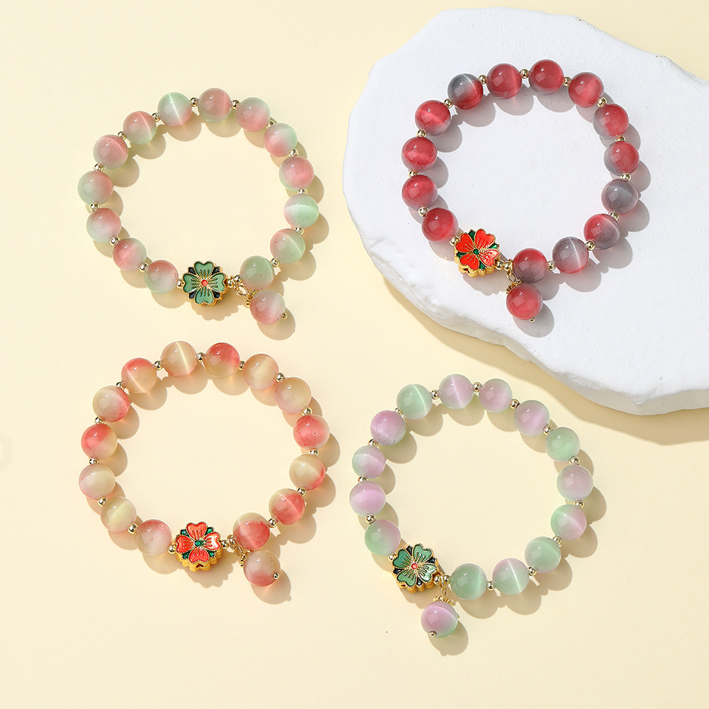 New Chinese cat eye stone bracelet, temple attraction jewelry souvenir, ethnic style peach blossom bracelet