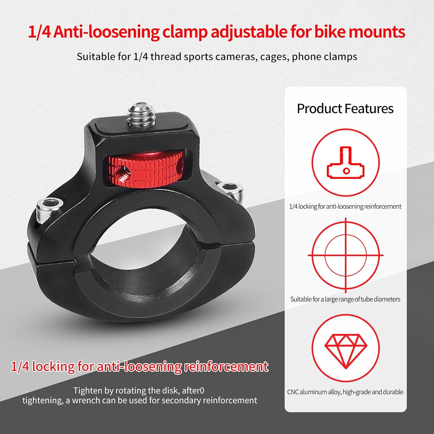 Aluminum Handlebar Mount for action camera ,Insta360,DJI Osmo,Akaso & Fill Light.360 Rotary Camera Mount w/Side Reinforcement & Anti-Reverse for Motor