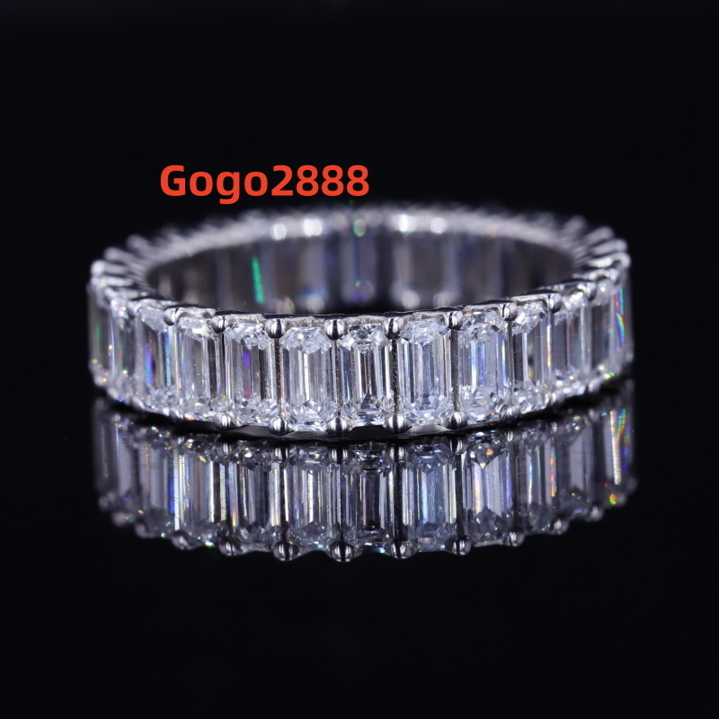 Hip Hop Ring 10k 14k 18k Solid Gold Emerald Cut Lab Grown Diamond Asscher Cut Entenity Ring
