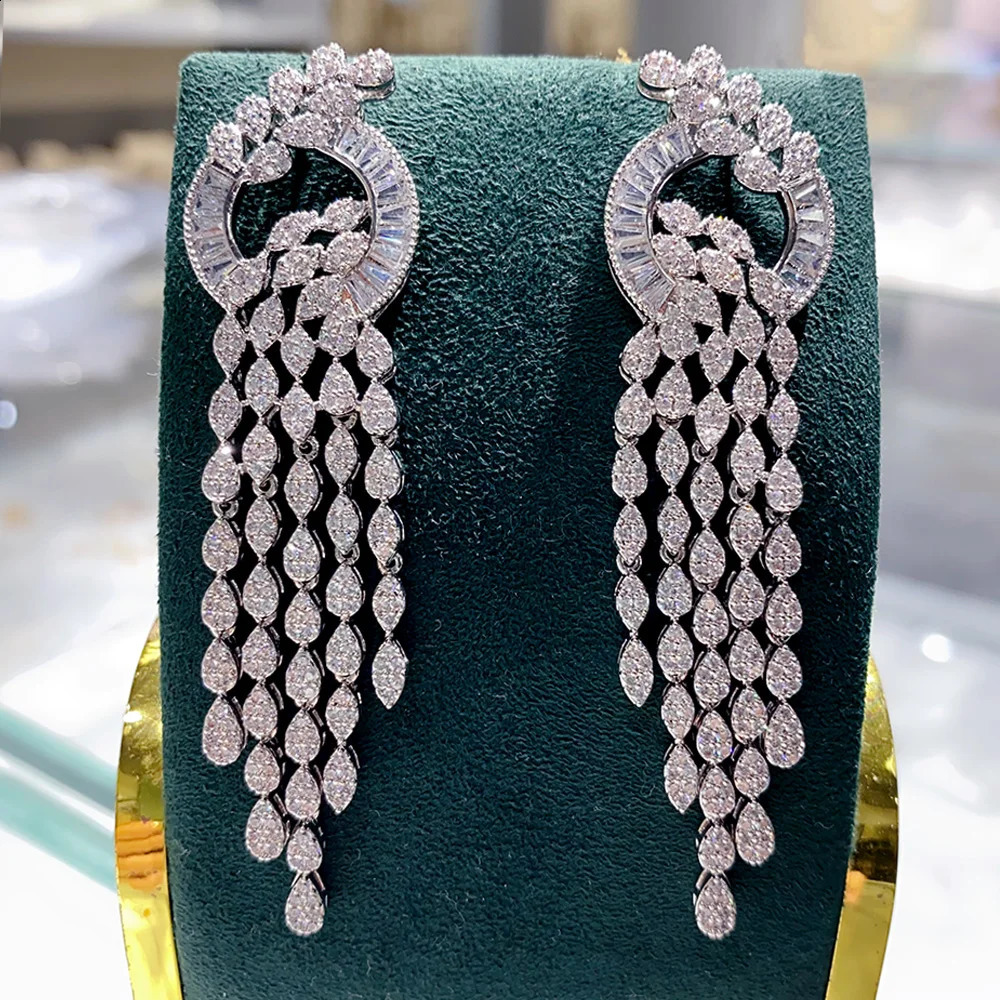 GODKI 2025 Trendy Link Chain Long Drop Earrings Cubic Zircon Earrings For Women Drop Earrings Brincos Fashion Jewelry 250519