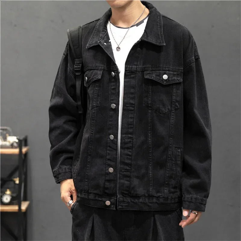 Denim Jacket Men Vintage Jean Coats Streetwear Fashion Turn Down Collar Outerwear Cotton Bomber 250516