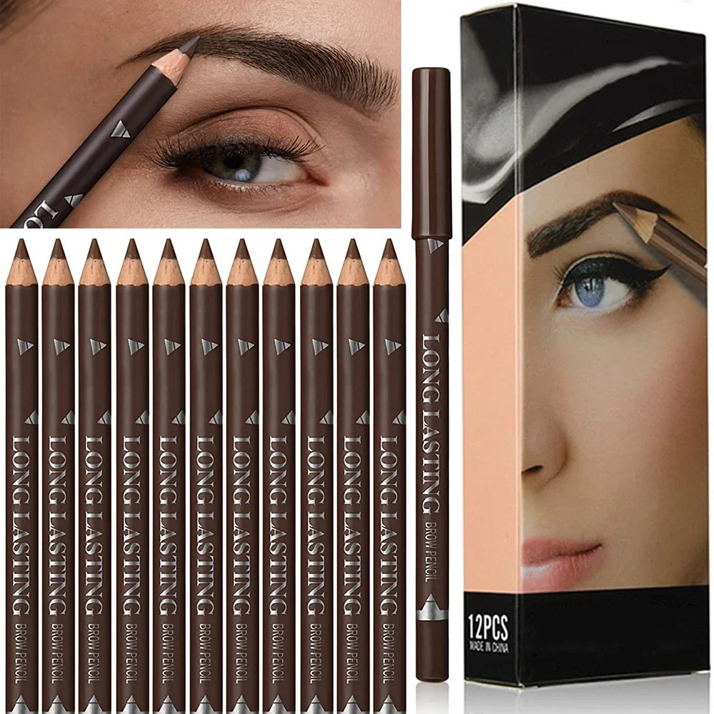 6/12Pcs Waterproof Eyebrow Pencil Easy Color Natural Black Brown Eye Makeup Pen Cosmetic Beginner Practice Eyebrow Beauty Tools 250515