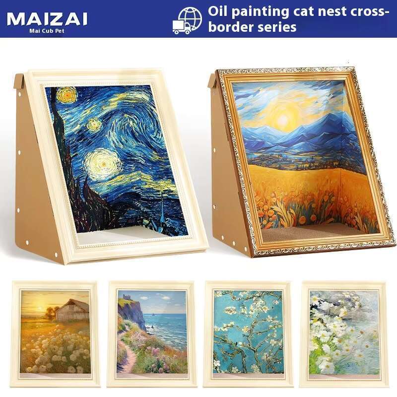 DHpet Four Seasons Universal Toy New Photo Frame Nest Oil Painting Series Plastic Cat Carton