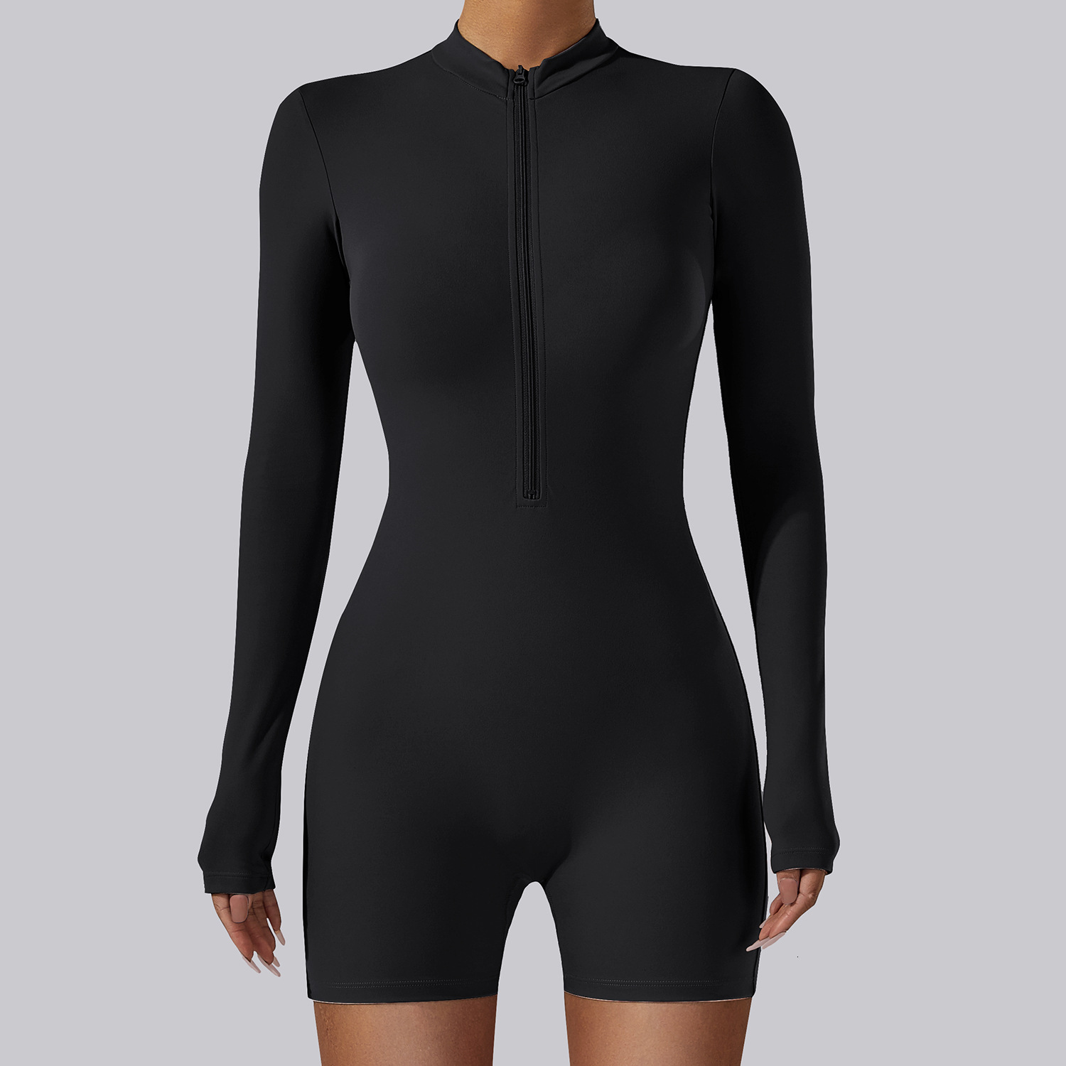 New open neck zipper long sleeved yoga dance fitness suit tight fitting sports jumpsuit