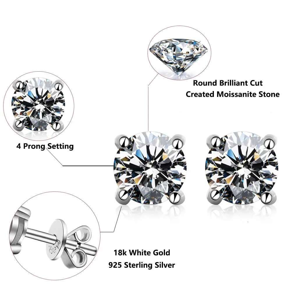 ROBUKF Moissanite Stud Earrings 0.1-3ct D Color 925 Sterling Silver Certified Lab Diamond Gold Fine Jewelry For Women Wholesale