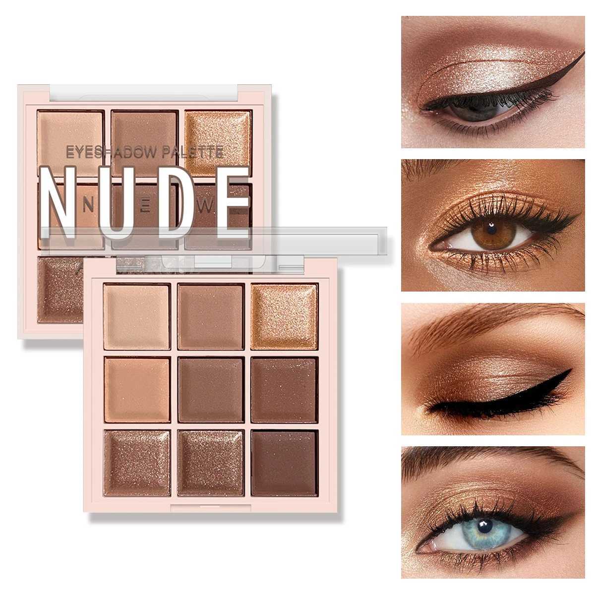 9-color eyeshadow palette coffee brown nude metallic tones matte glitter metallic finish smoky makeup party stageXJ250520