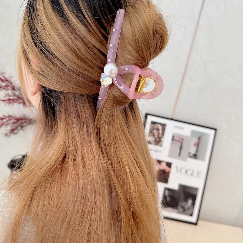Korean Crystal Heart Pearl Cross Hairpin for Women Minimalist and Elegant Hair Clip High Quality 250517