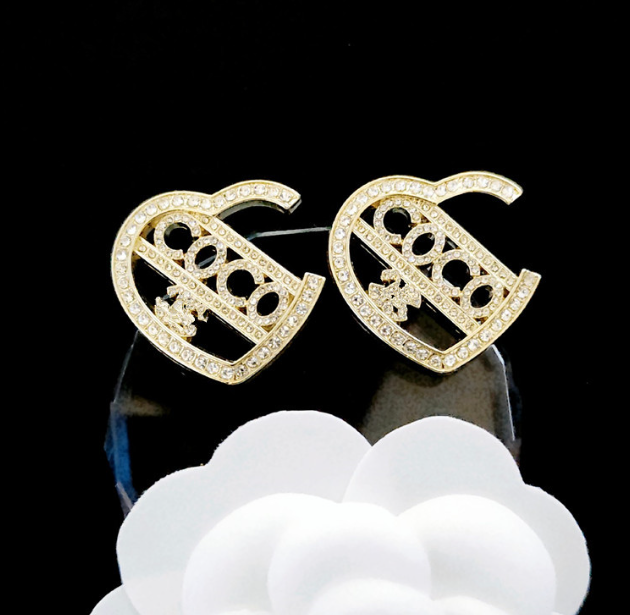 Designer Brand Letters Classic Gold Plated Earring Geometric Women Crystal Rhinestone Earring Wedding Christm Party Gift