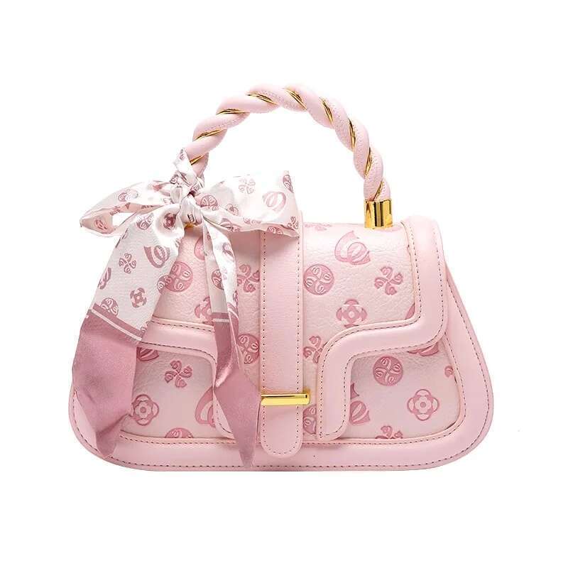 Women's Top New Fashion Handheld Saddle Bag with Beautiful Printing Flower and Scarves 2024 Popular Festival Gift Handbag