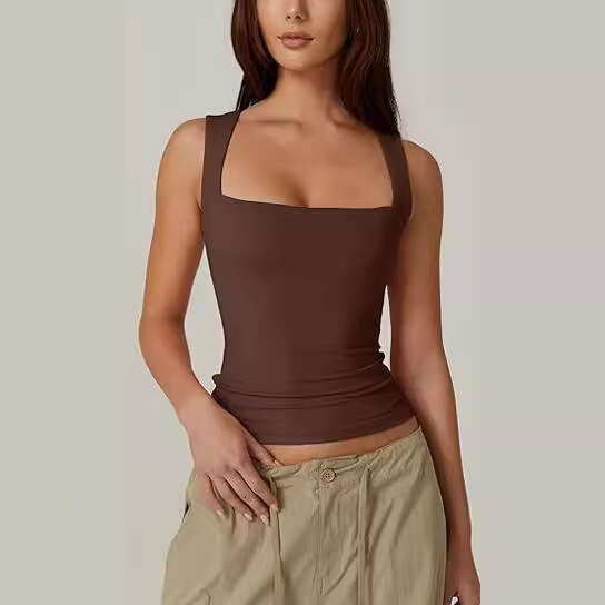 Shirt Women Designer T -shirt Shirt Shirts for Women Designer Tops 2025 Summer New Womens Square Neck Sleeveless Double Layer Tank Top Basic Tight T-s