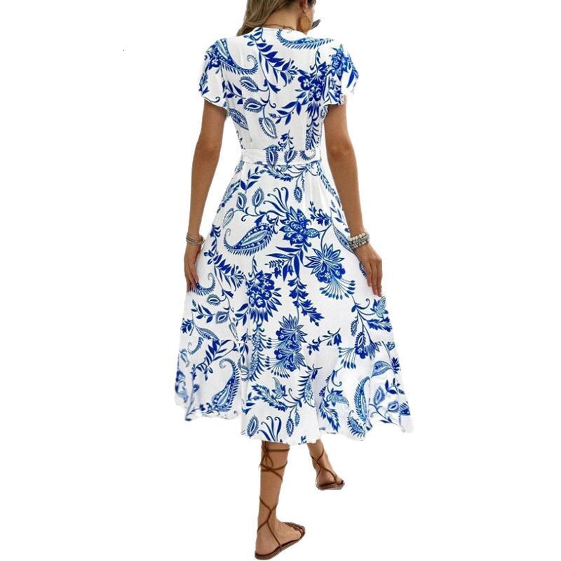 Designer Dress Women's 2025 Summer Printed Ruffle Short Sleeve Lace Dress Hot Girl Plus Size Dress Sexy Dress