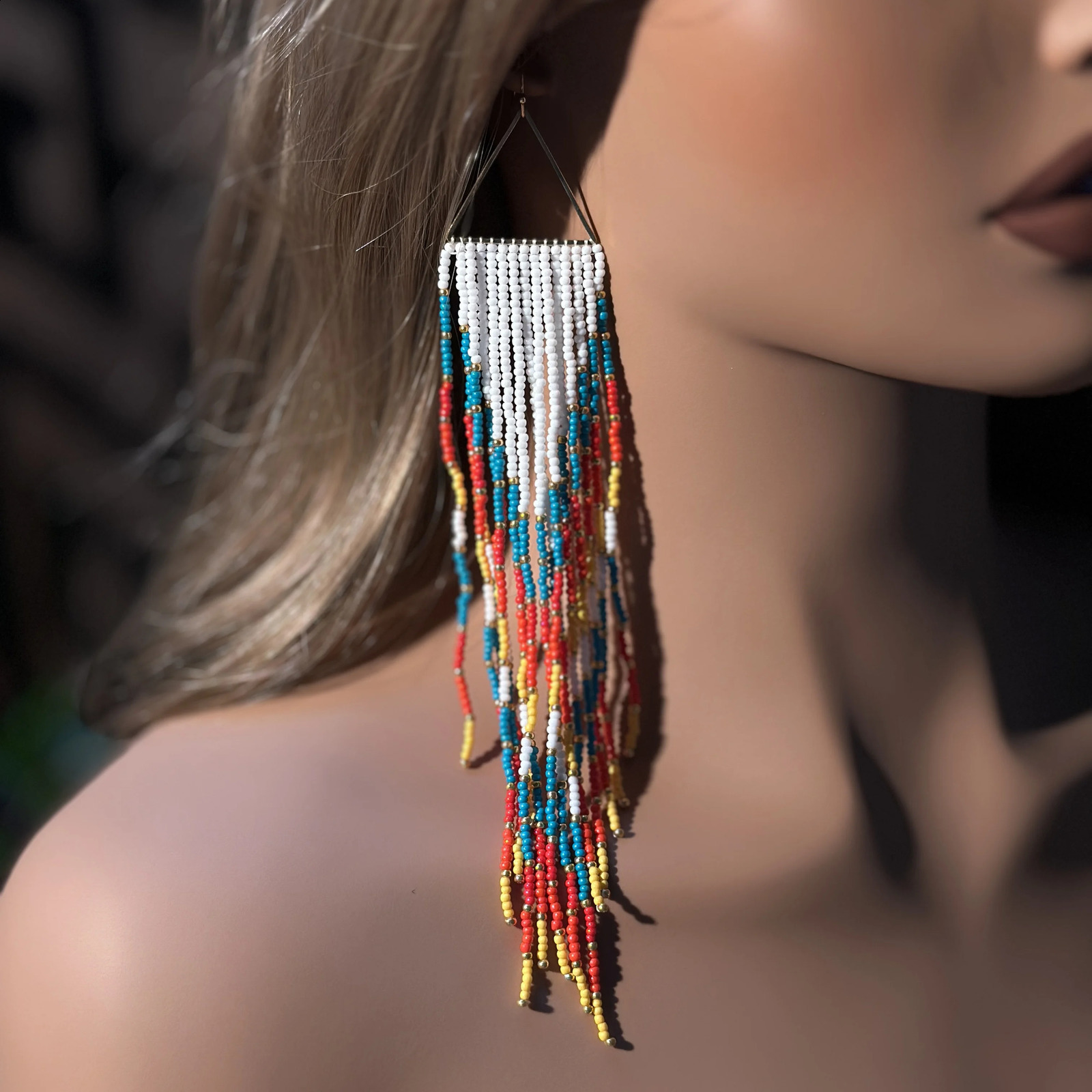 Bohemian style long metal hand-beaded tassel earrings Christmas gifts Valentines Day gifts 250519