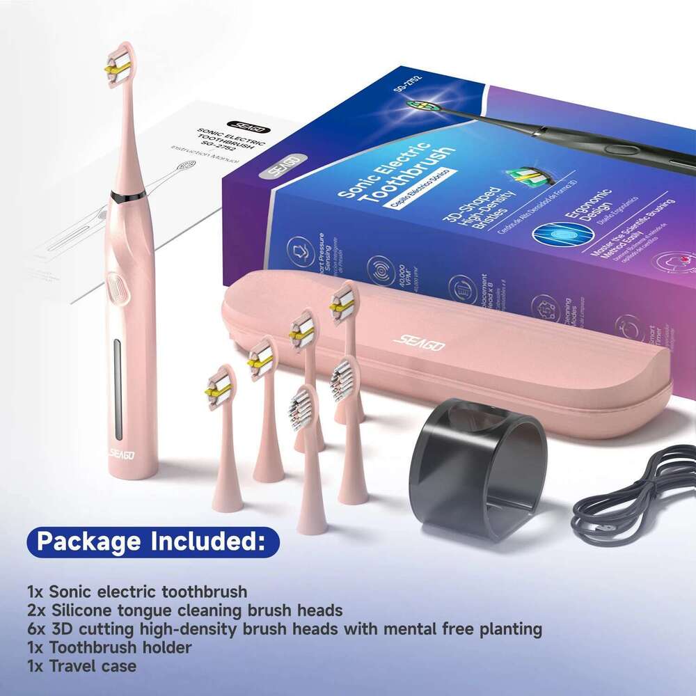 Seago Sonic Electric Toothbrush Touch Control Seamless Button Pressure Sensor with Travel Box Replaceable Brush Head