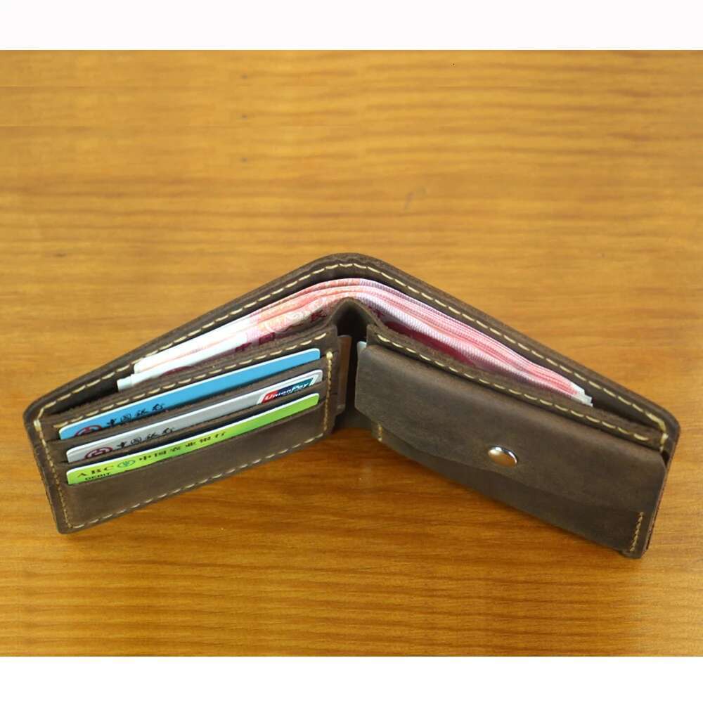 Handmade Genuine Men Bifold Purse Male Short Wallet with Coin Pocket Clips Vintage Leather Money Bag