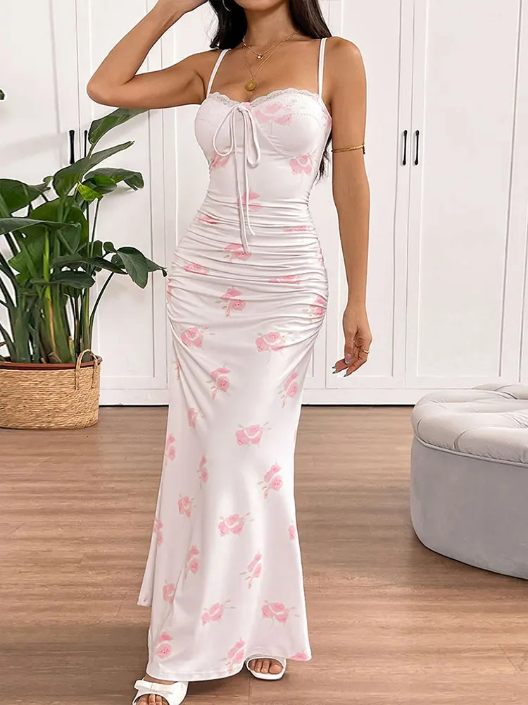 Summer Women Dresses Sexy Backless Sleeveless Sling Dress Streetwear Fashion Print Elegant Lady Casual Slim Clothing 250520