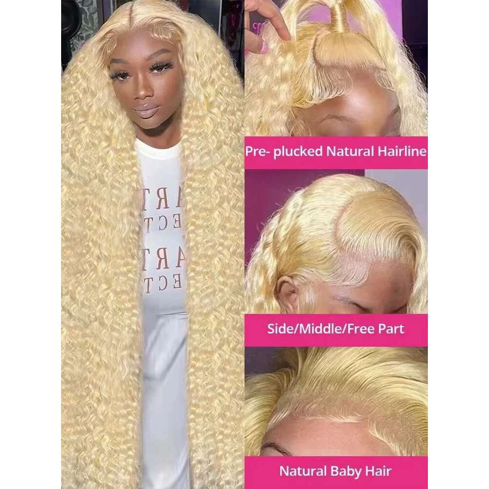 613 Honey Blonde Deep Wave 13x6 HD Frontal Human Hair For Women 40 Inch Brazilian Water Curly Wigs 13x4 Lace Front Wig