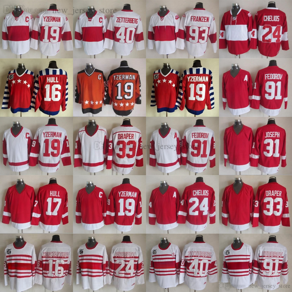 Custom S-6XL Vintage CCM Hockey Sergei Fedorov Jersey Throwback 19 Steve Yzerman Brett Hull Curtis Joseph Kris Draper Johan Franzen Jerseys Ice Sport Classic Retro