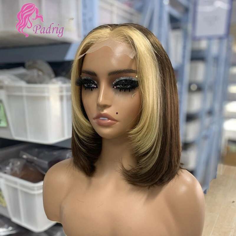 4x4 Lace Closure 12A Double Drawn Bob 180% Density Human Wigs Brown With Blonde Colored Wig Brazilian Virgin Hair